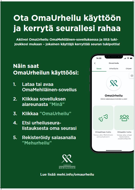 OmaUrheilu Yhteistyöstä bonusta seuralle.